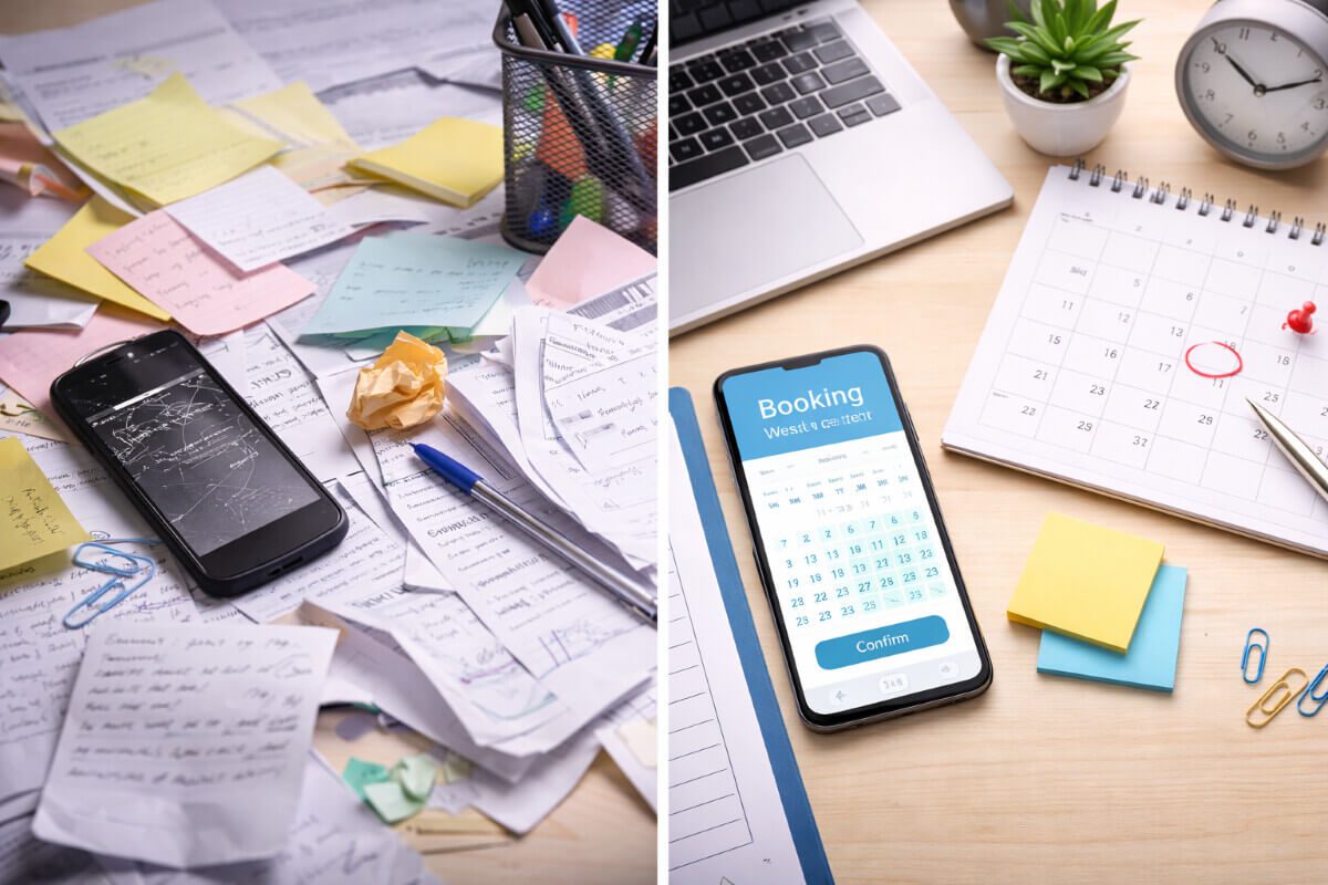 فوضى المواعيد في العمل مقابل تنظيم المواعيد باستخدام موقع إلكتروني