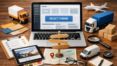 قالب ووردبريس لشركات النقل يظهر تصميم موقع مع خدمات نقل وشاحنات بطريقة احترافية