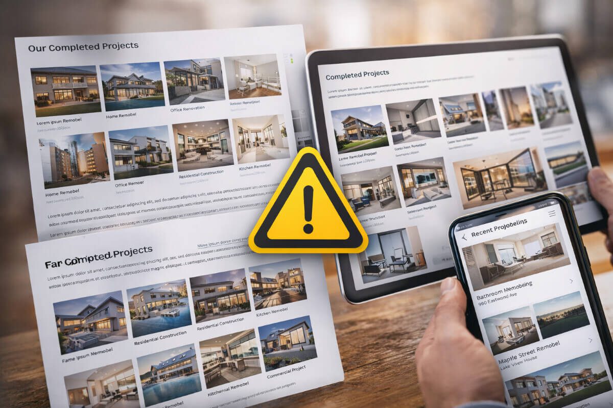 عميل يقيّم أعمال مقاول من خلال موقعه قبل اتخاذ قرار التواصل