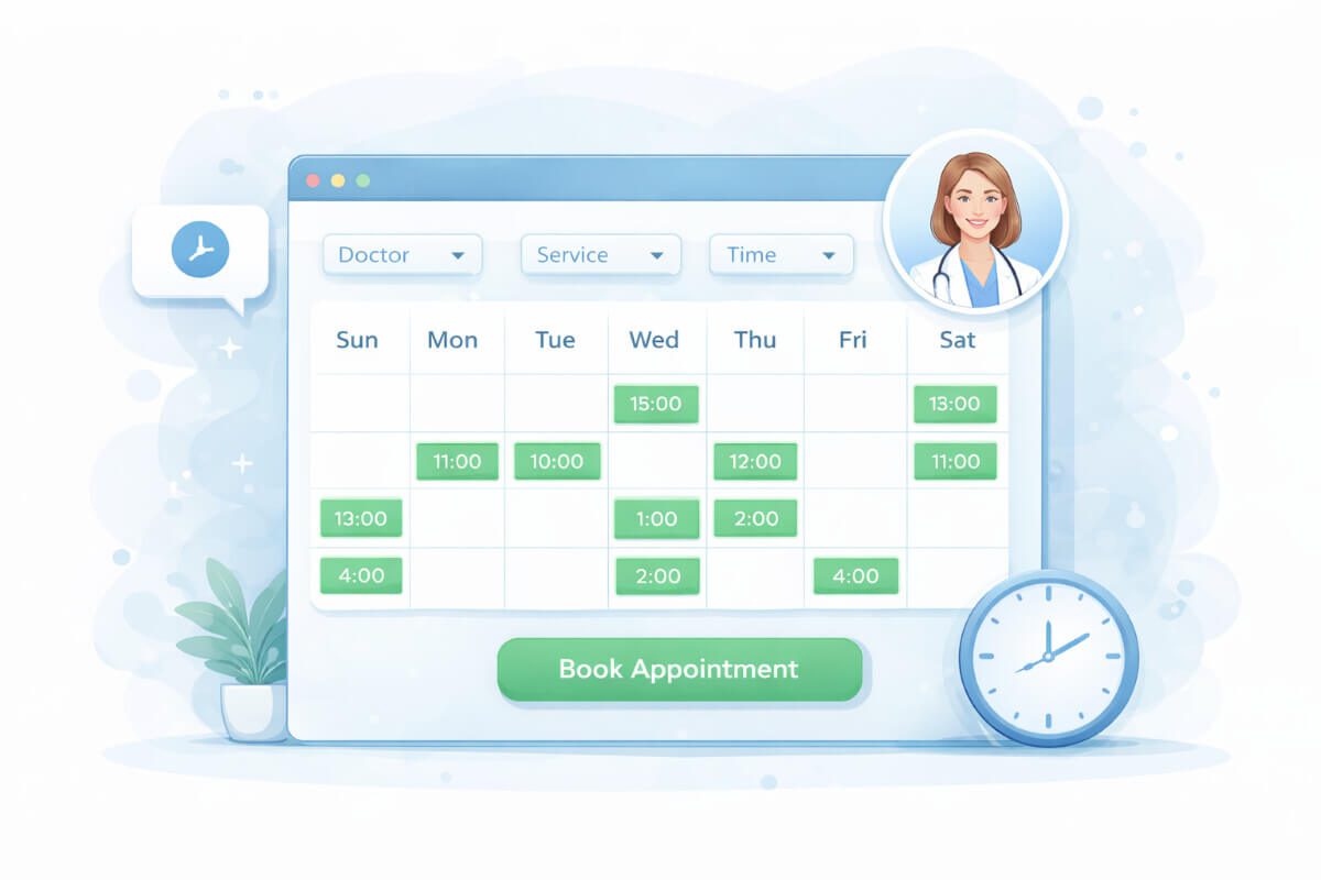 نظام حجز مواعيد منظم داخل موقع عيادة طبية لتقليل الضغط اليومي
