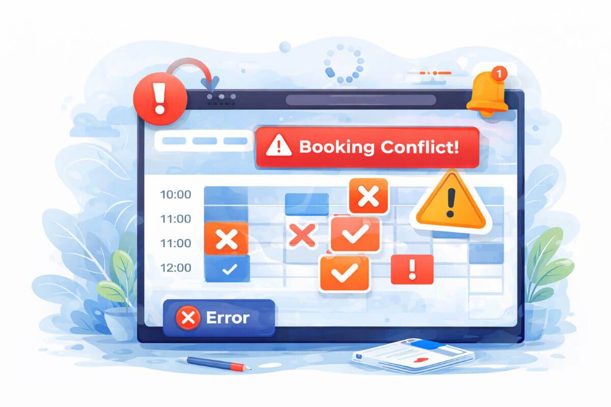 مشاكل شائعة في أنظمة الحجز مثل تضارب المواعيد وتعطل الحجز
