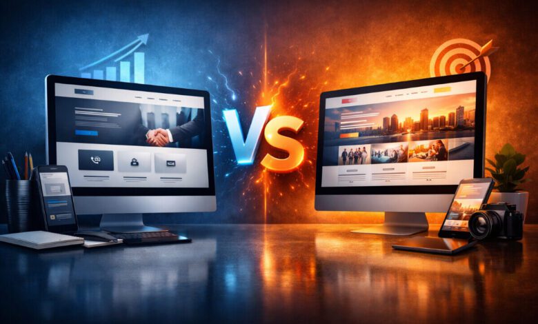 مقارنة بين قالبين لمواقع الشركات من حيث التحويل وتجربة المستخدم