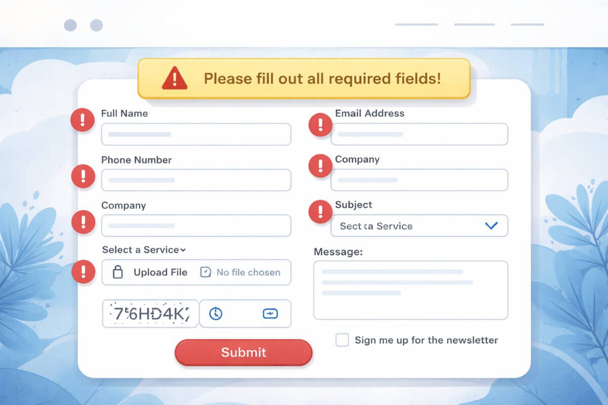 نموذج تواصل مزدحم يوضح أخطاء شائعة تقلل من إرسال الطلبات