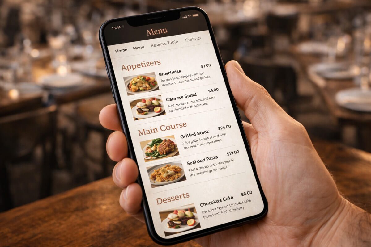 قائمة طعام رقمية لمطعم منظمة وسهلة التصفح على الهاتف