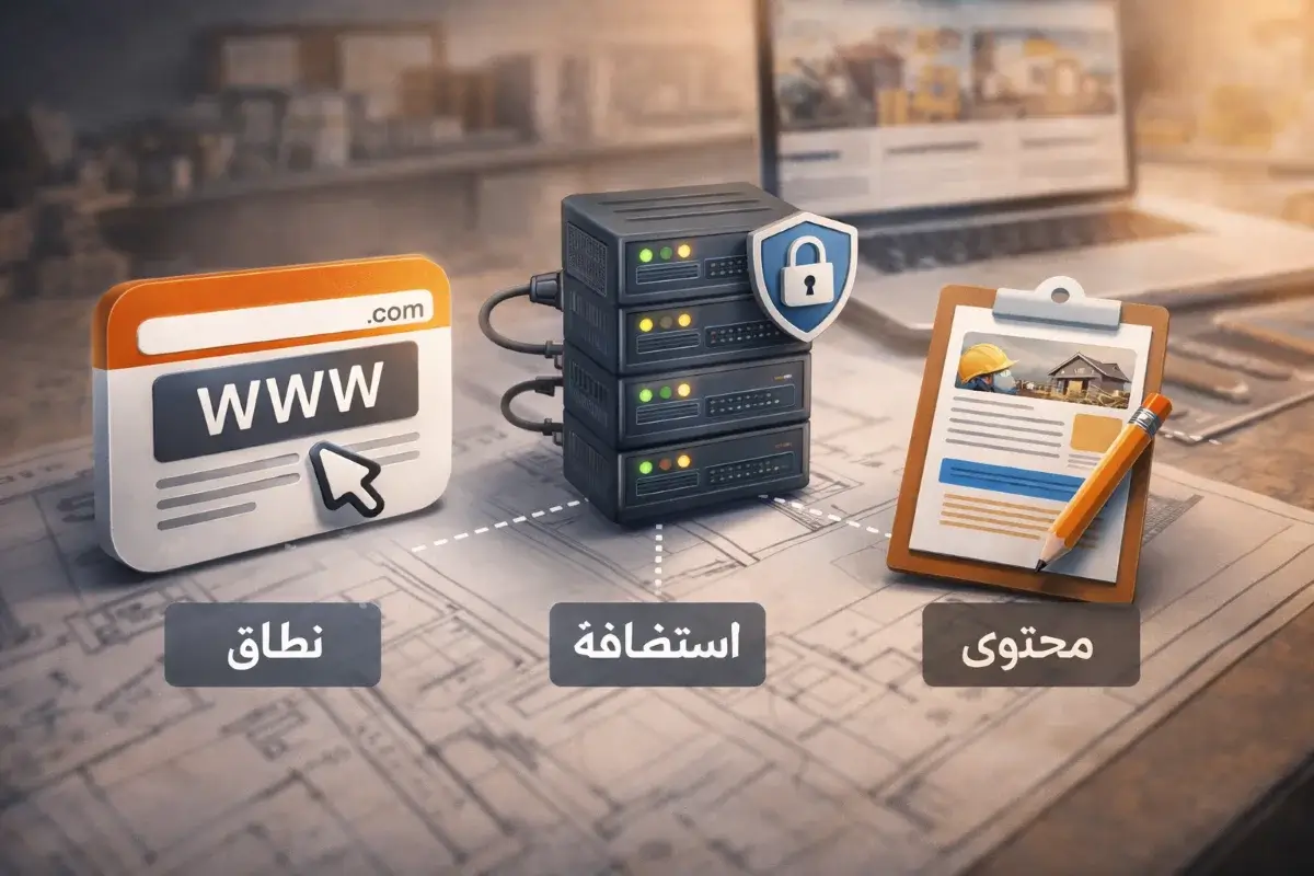 مكونات إنشاء موقع مقاول وتشطيبات تشمل النطاق والاستضافة والمحتوى