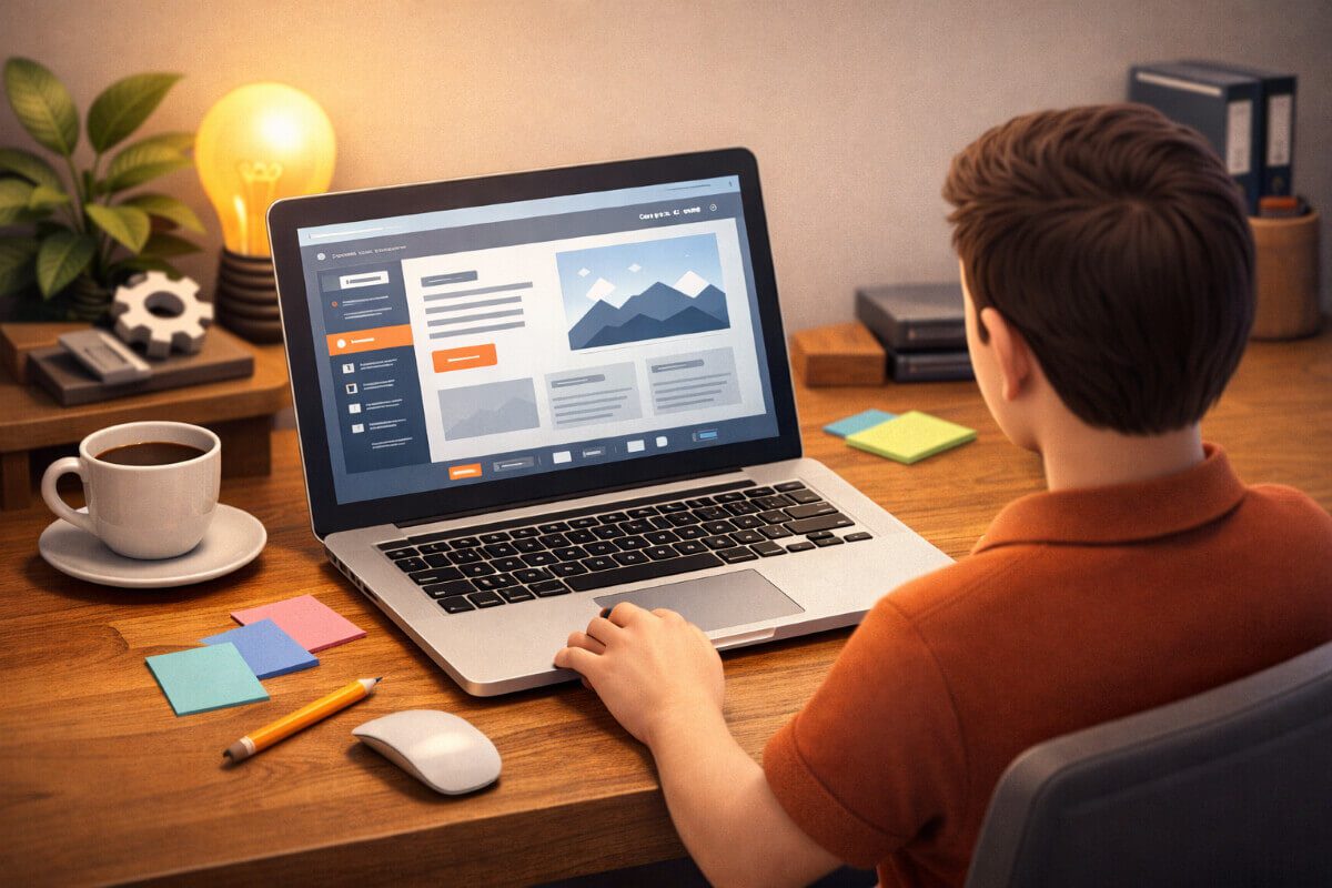 صاحب شركة يدير موقعه بنفسه في بيئة عمل هادئة