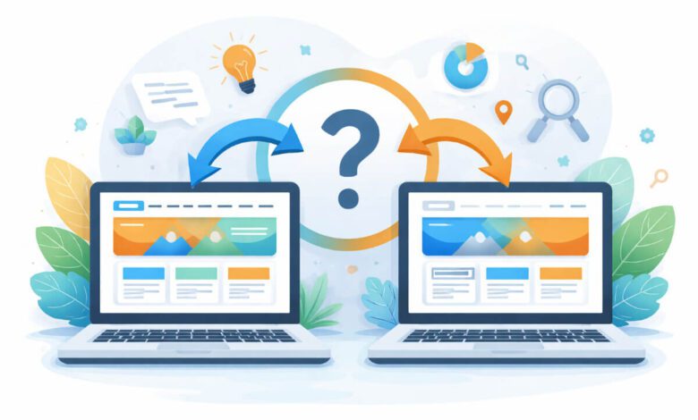 مقارنة بصرية بين موقع متعدد الصفحات وصفحة واحدة للأعمال المحلية