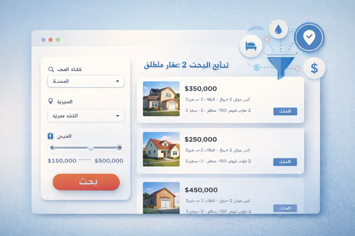 نظام البحث والتصفية في موقع عقارات على ووردبريس