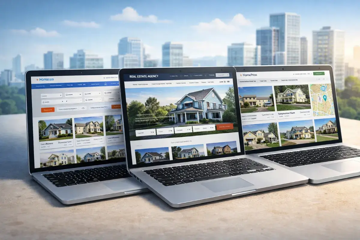 أمثلة على قوالب ووردبريس لمواقع العقارات تعرض تصميمات مختلفة للعقارات
