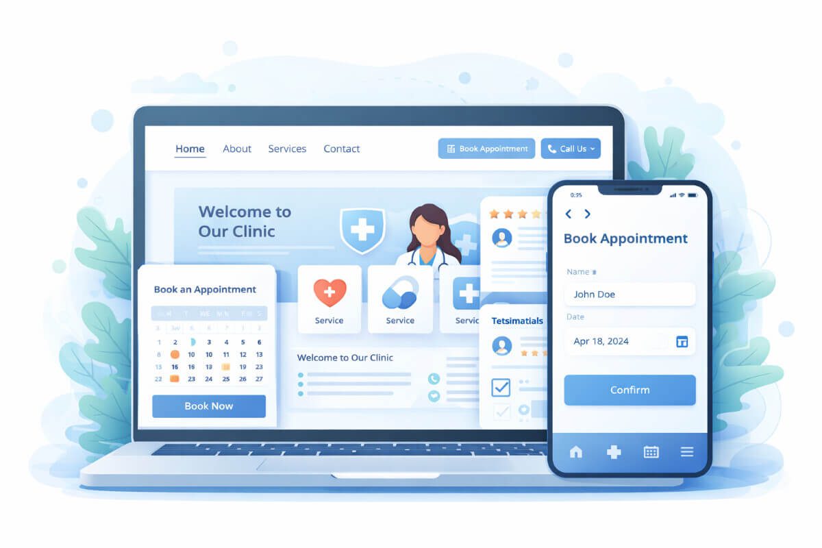 موقع عيادة طبية متوافق مع الجوال يوضح سهولة الحجز والتنقل
