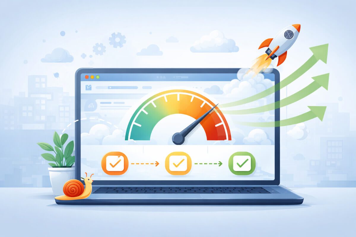 توضيح مرئي لتحسين سرعة موقع شركة بطريقة آمنة وتدريجية