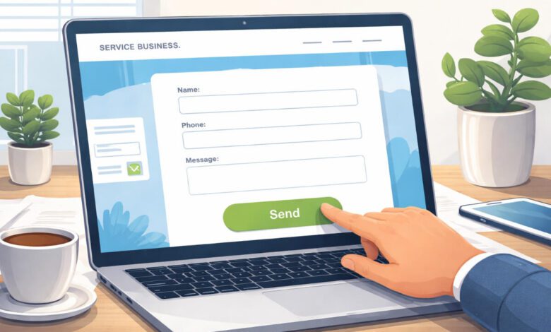 واجهة نموذج تواصل في موقع شركة خدمات توضح لحظة إرسال الطلب