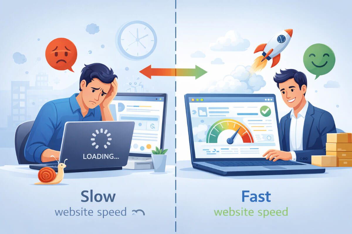 تجربة الزائر مع موقع شركة بطيء مقارنة بموقع سريع