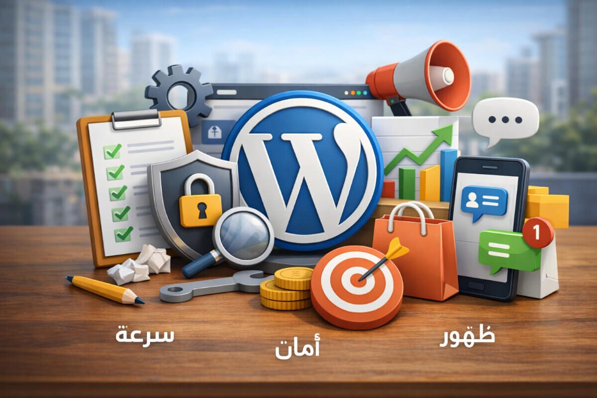 صورة تعبر عن اختيار إضافات ووردبريس المناسبة لبناء موقع أعمال محلي مستقر وقابل للنمو
