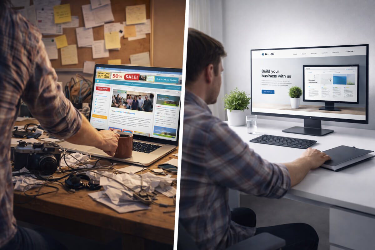 صورة تعبر عن الانتقال من موقع هواة إلى موقع شركة احترافي