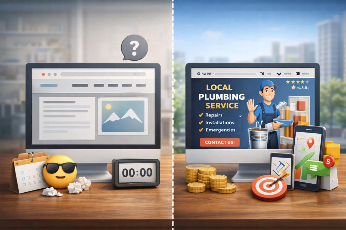 صورة توضح الفرق بين موقع تجريبي وموقع أعمال محلي مبني لخدمة العملاء