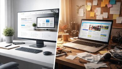 صورة توضح الفرق بين موقع شركة احترافي وموقع هواة من حيث الانطباع العام