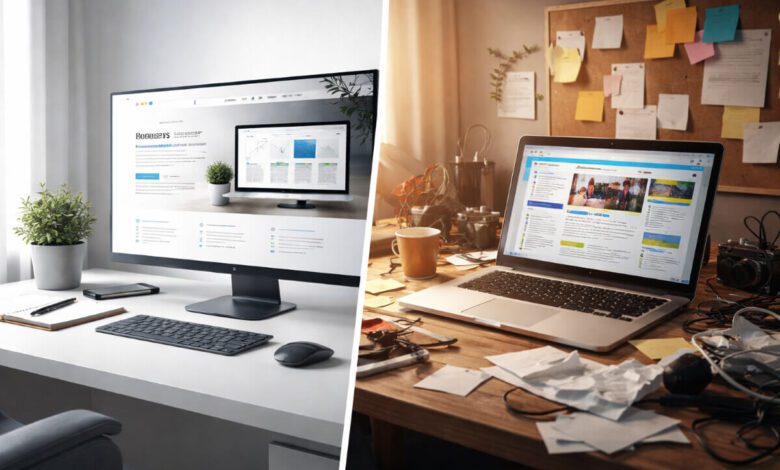 صورة توضح الفرق بين موقع شركة احترافي وموقع هواة من حيث الانطباع العام